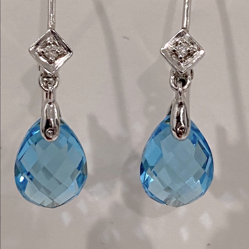 ANGARA 1.81 Ct Pear Swiss Blue Topaz Leverback Earrings Diamond 14K White Gold